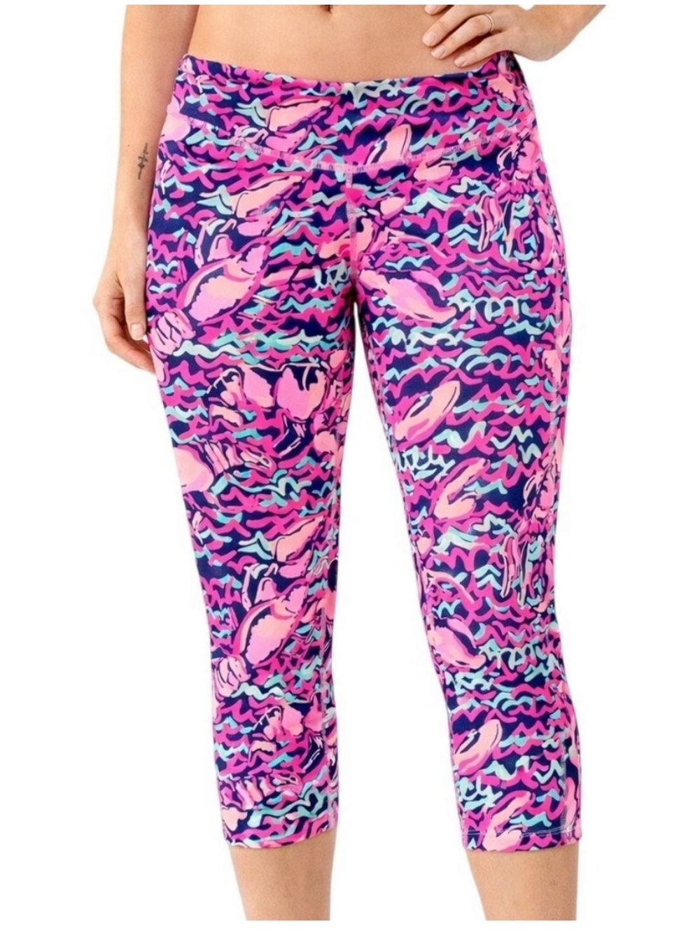 Lilly Pulitzer Lobstah Roll Pink Navy Luxletic Crop Leggings Size L Athletic